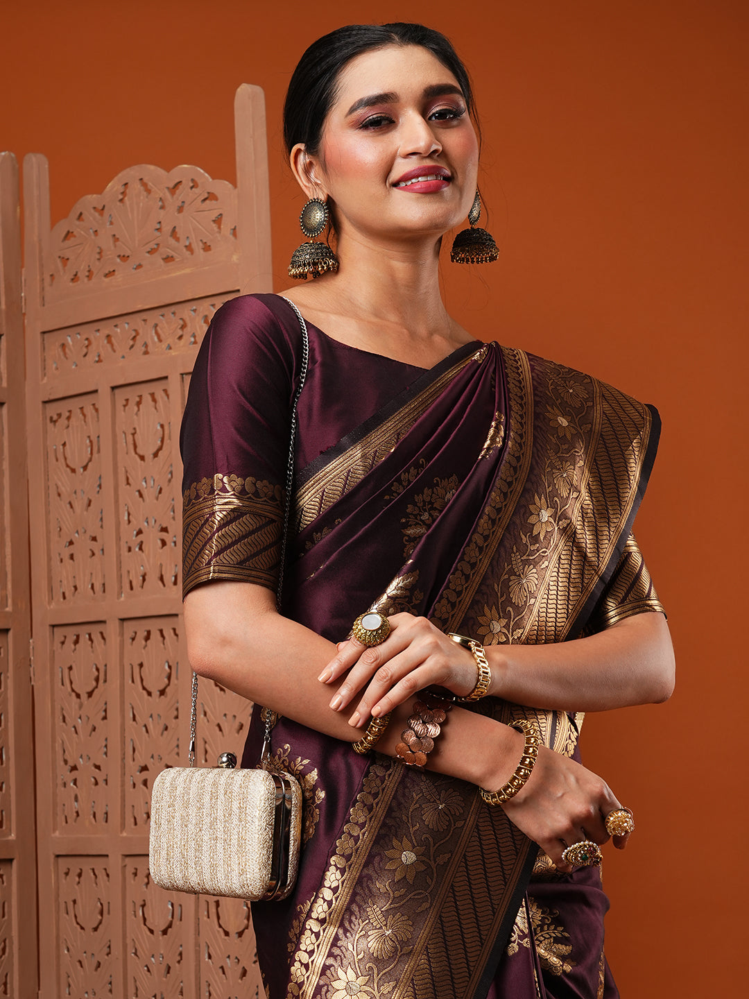 silk blend burgundy wovendesign designer saree with blouse piece 17pakhi1805