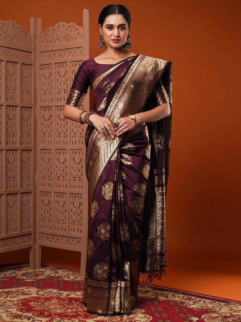 silk blend burgundy wovendesign designer saree with blouse piece 17pakhi1805
