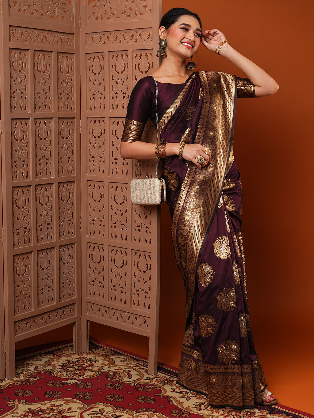 silk blend burgundy wovendesign designer saree with blouse piece 17pakhi1805
