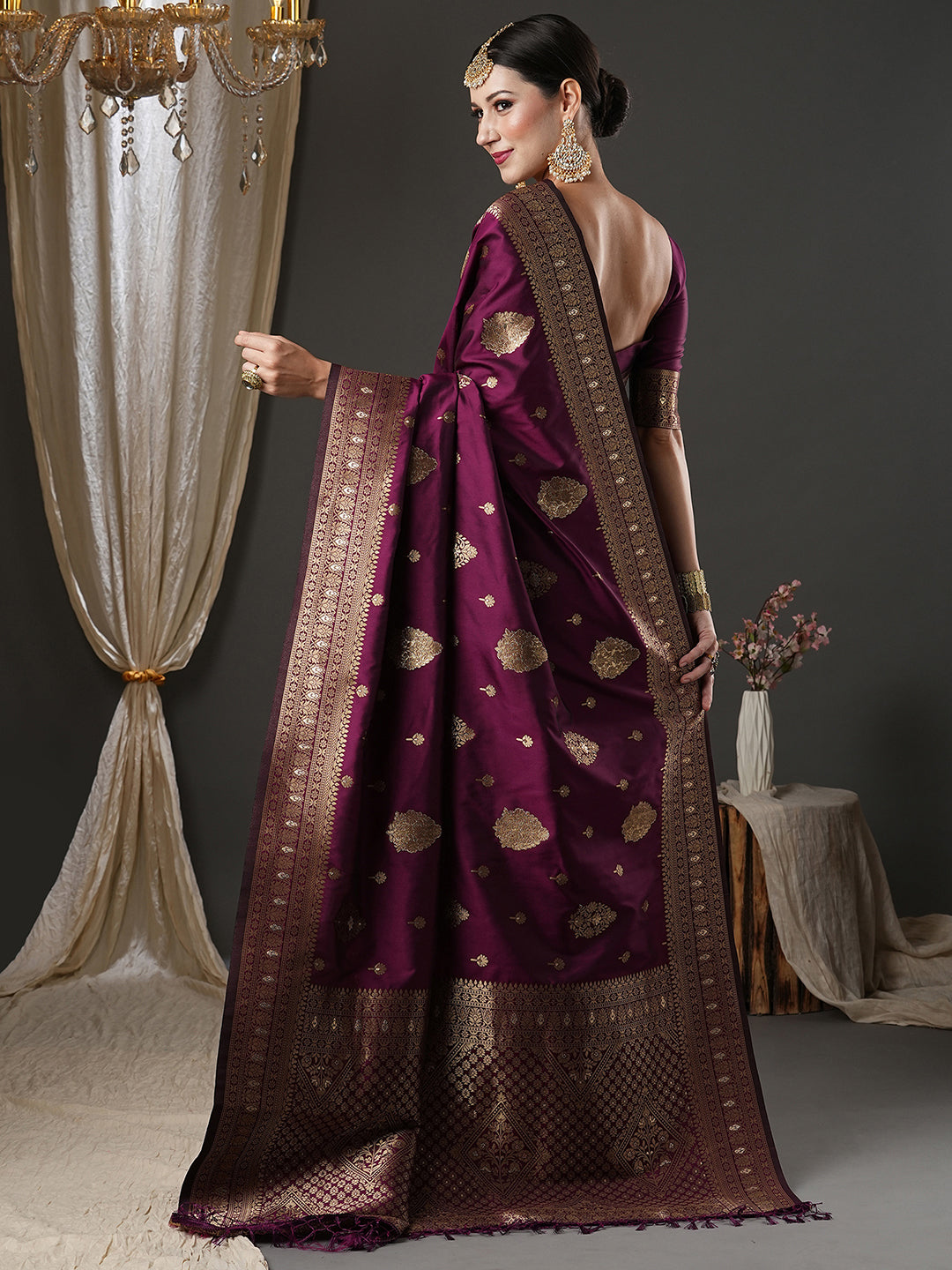 silk blend purple wovendesign designer saree with blouse piece 18pakhi1904