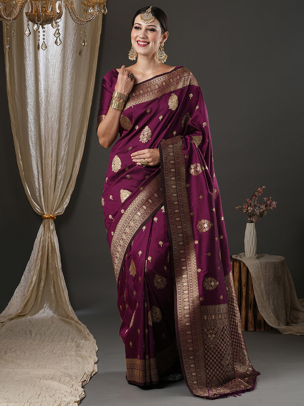 silk blend purple wovendesign designer saree with blouse piece 18pakhi1904