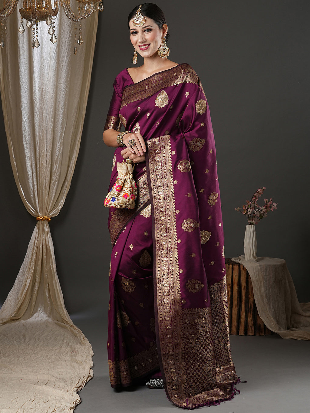 silk blend purple wovendesign designer saree with blouse piece 18pakhi1904