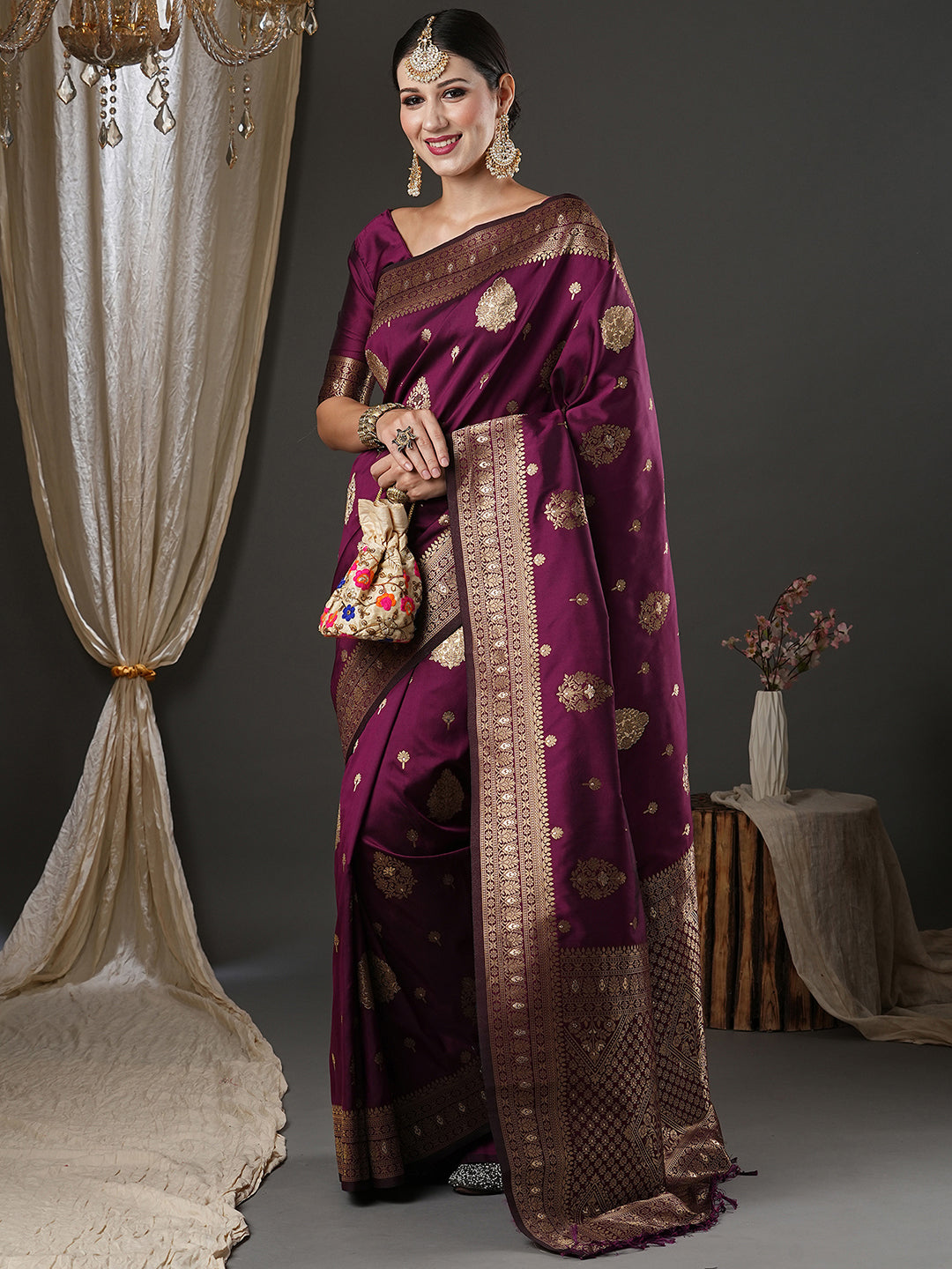 silk blend purple wovendesign designer saree with blouse piece 18pakhi1904