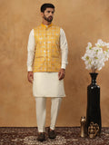 embroidered nehru jacket set with solid kurta pyjama