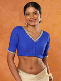 Blue Rayon V Neck Readymade Blouse