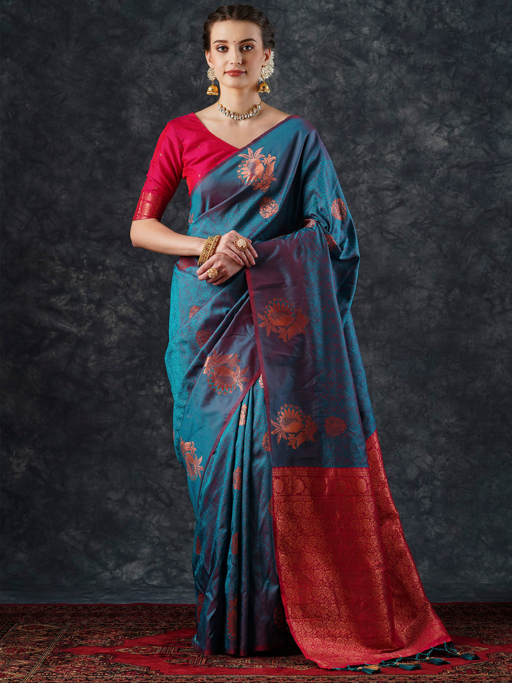 silk blend teal blue woven design designer saree with blouse piece 21pakhi2104