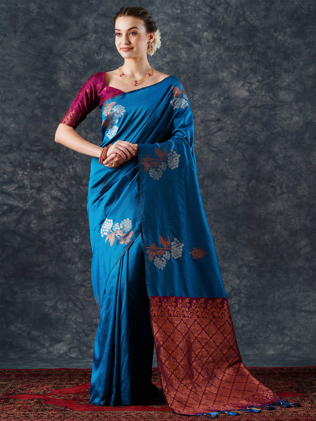 silk blend blue woven design designer saree with blouse piece 22pakhi2202