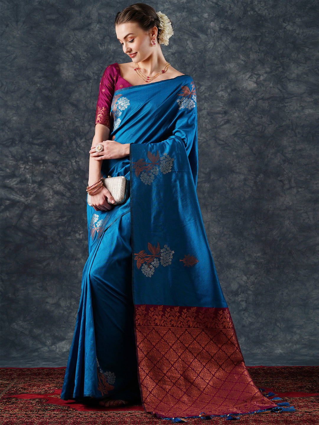 silk blend blue woven design designer saree with blouse piece 22pakhi2202