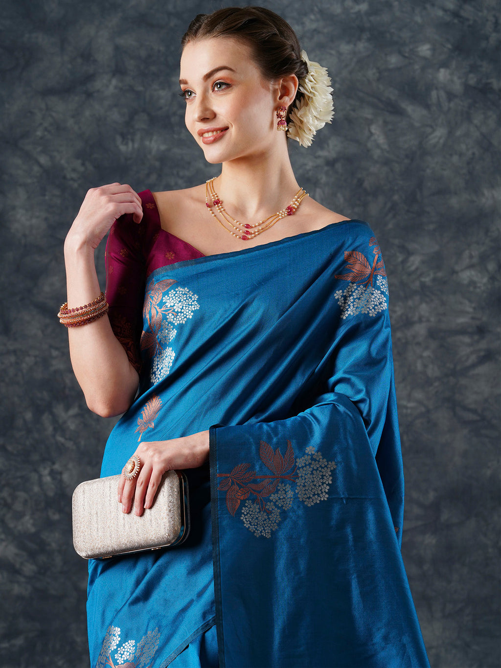 silk blend blue woven design designer saree with blouse piece 22pakhi2202