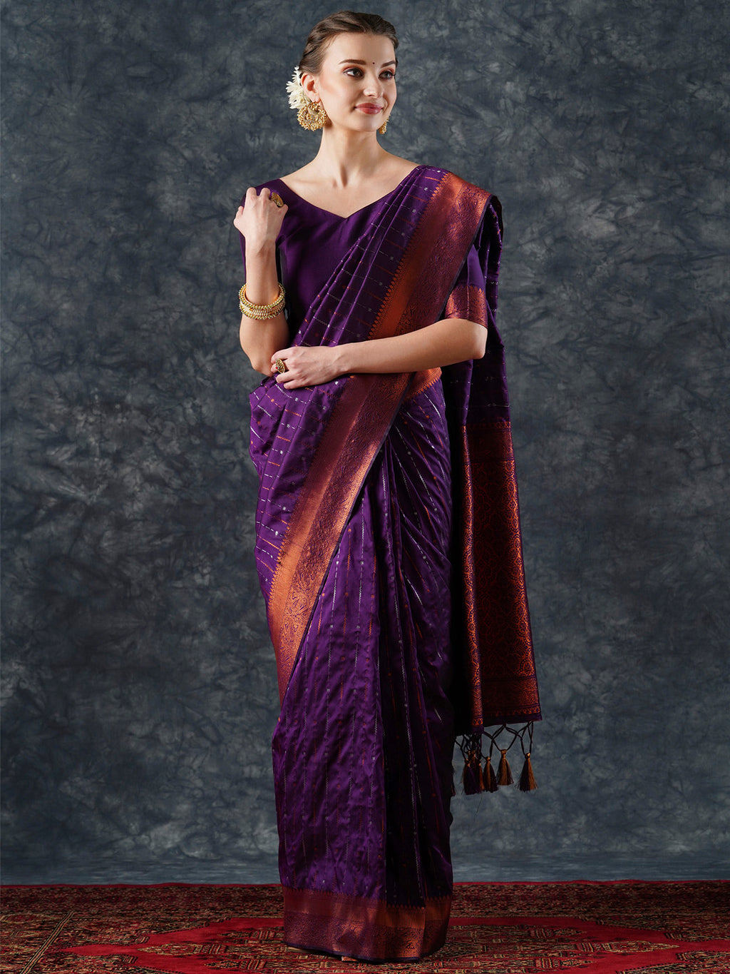 silk blend purple woven design designer saree with blouse piece 23pakhi2301