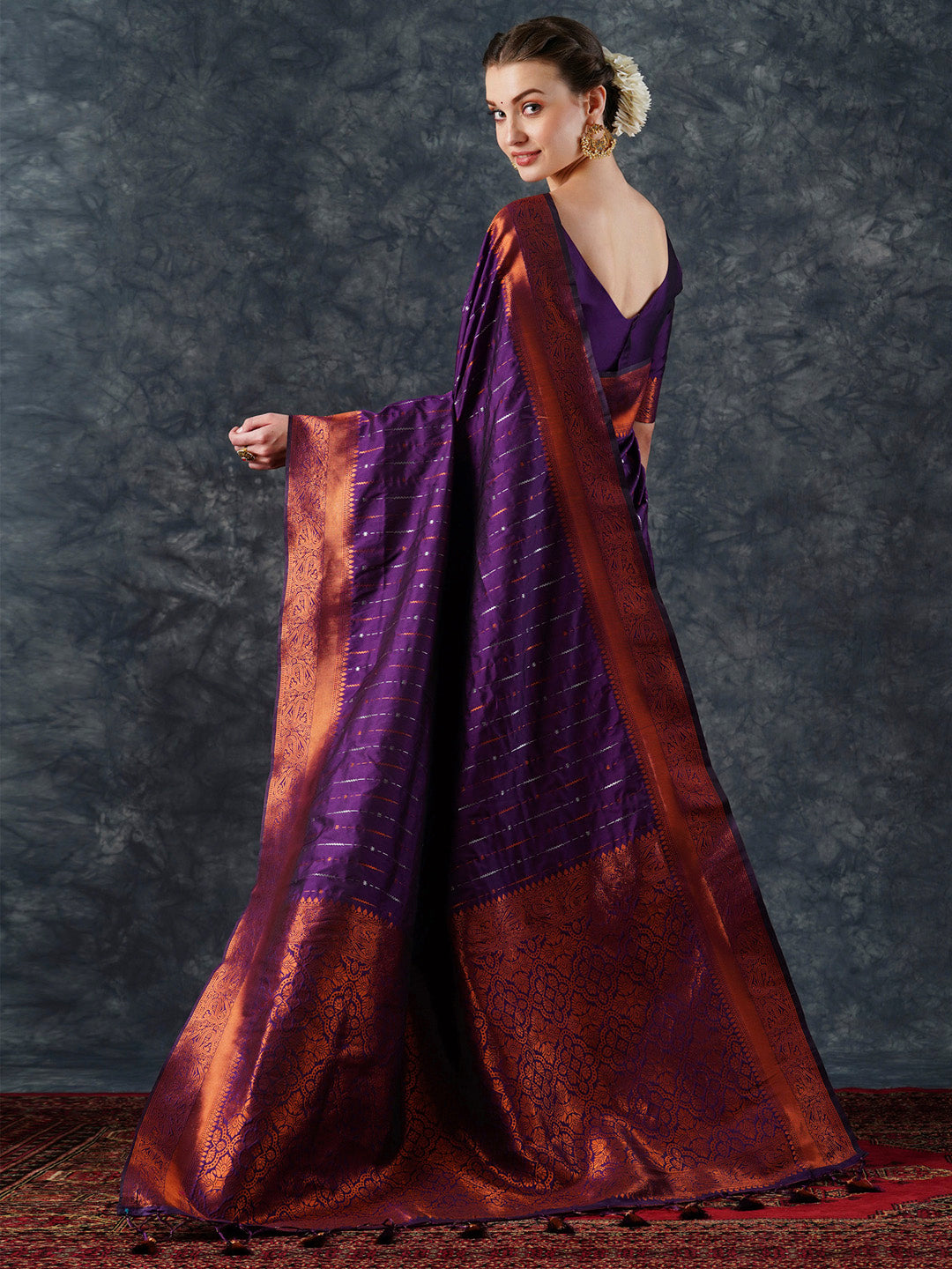 silk blend purple woven design designer saree with blouse piece 23pakhi2301