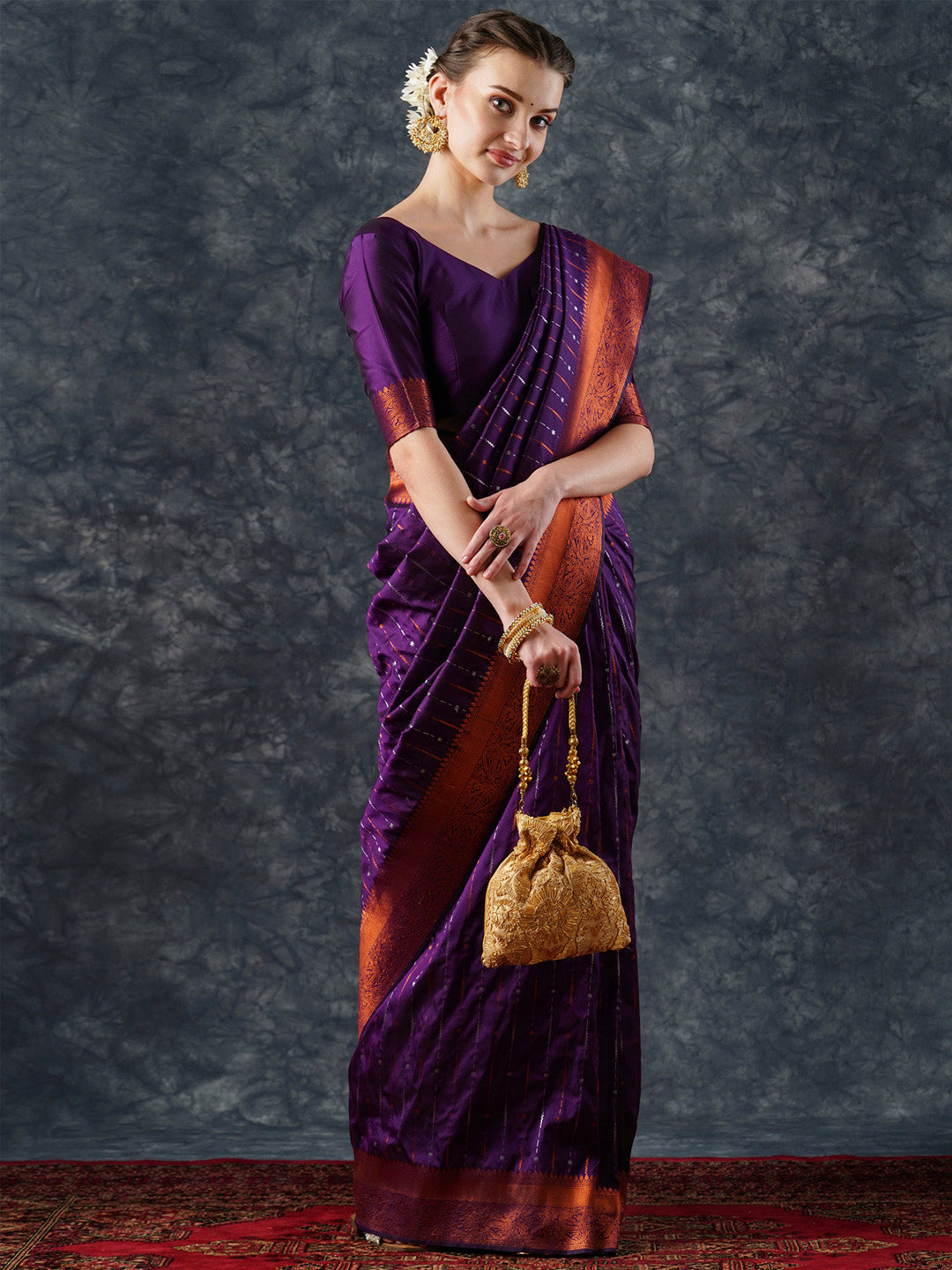 silk blend purple woven design designer saree with blouse piece 23pakhi2301