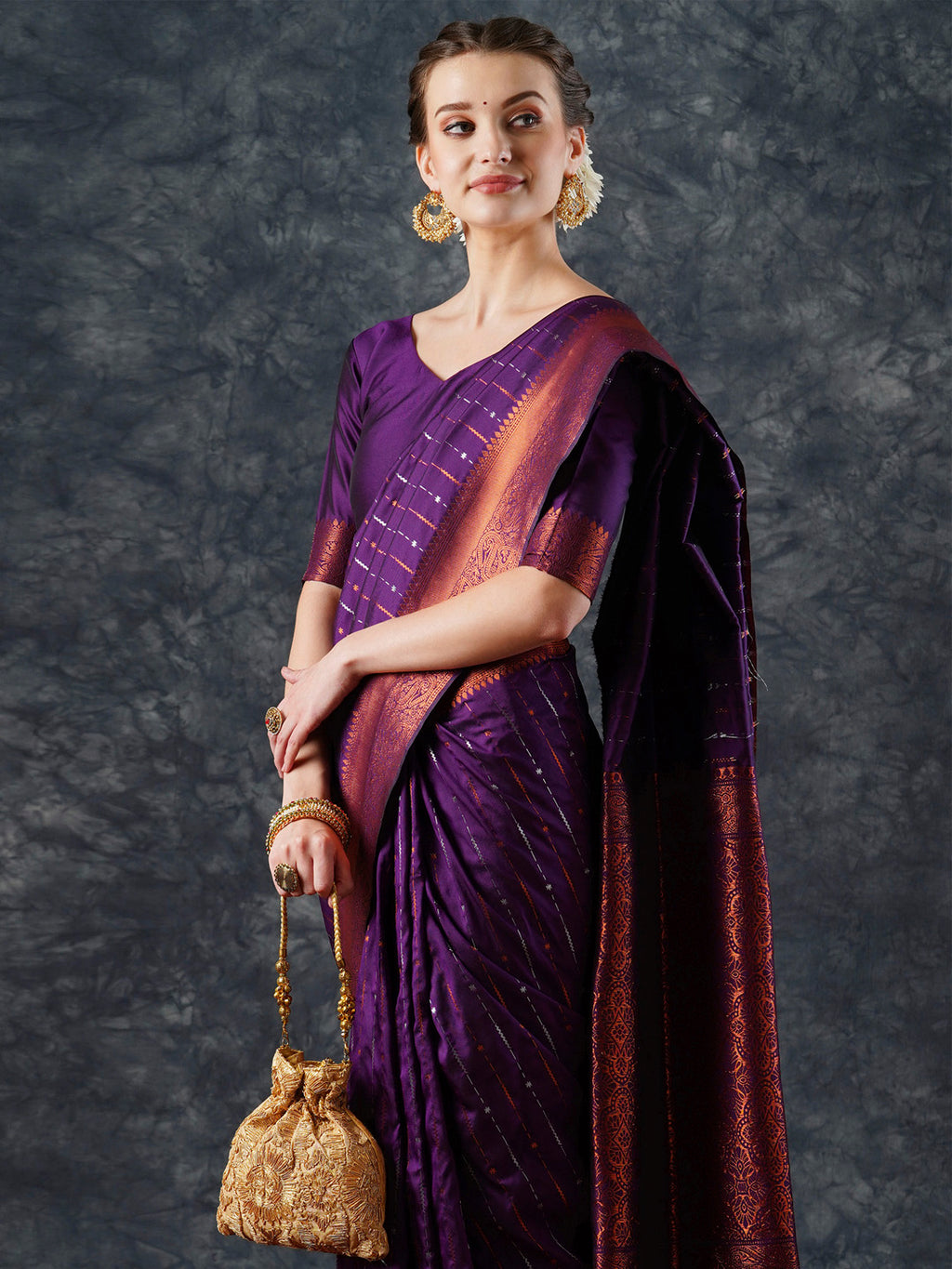 silk blend purple woven design designer saree with blouse piece 23pakhi2301