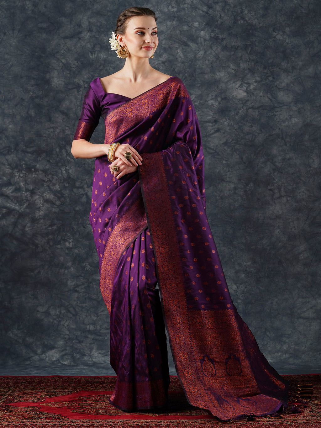 silk blend purple woven design designer saree with blouse piece 23pakhi2302