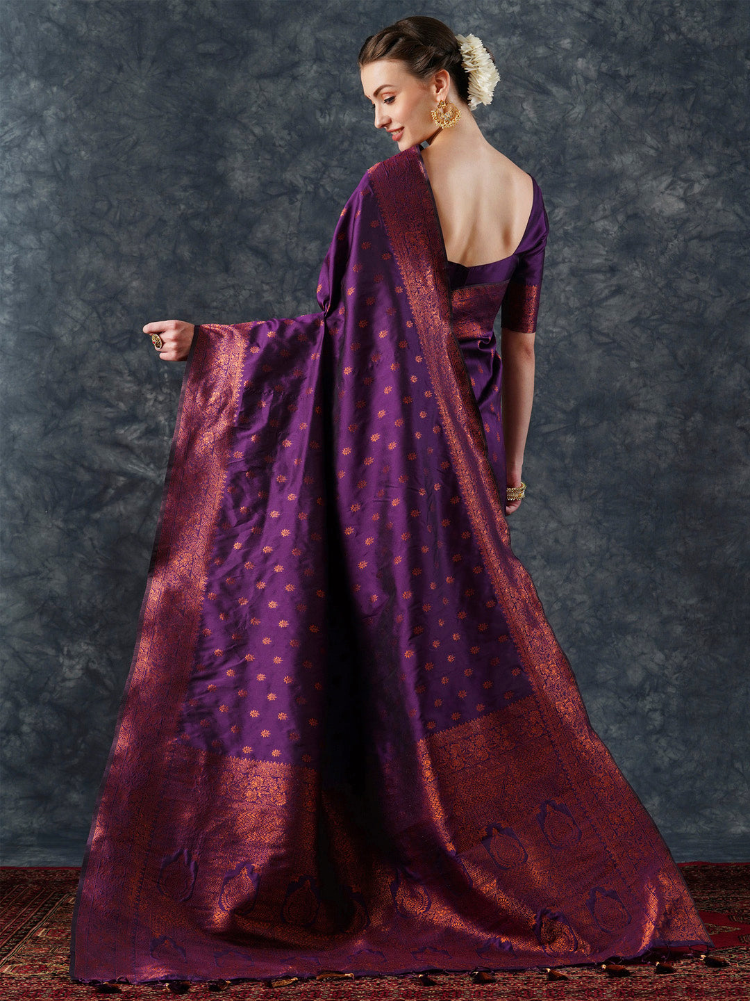 silk blend purple woven design designer saree with blouse piece 23pakhi2302