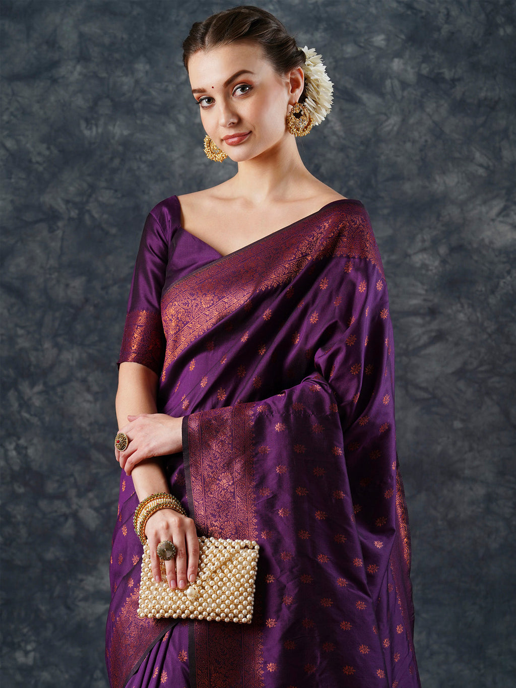 silk blend purple woven design designer saree with blouse piece 23pakhi2302