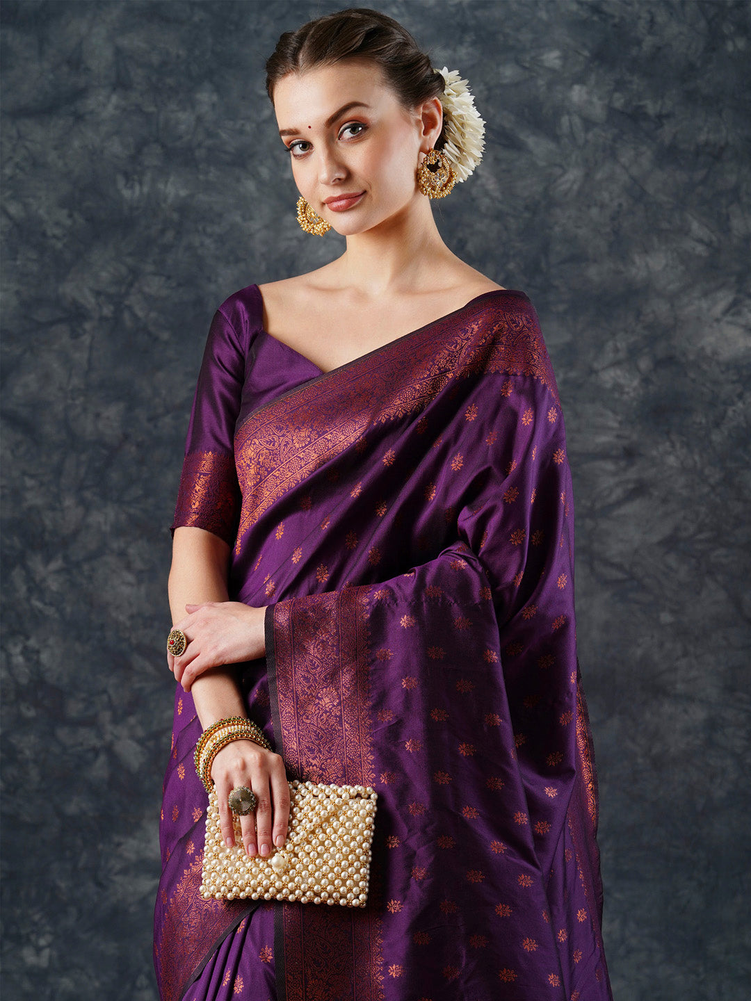silk blend purple woven design designer saree with blouse piece 23pakhi2302