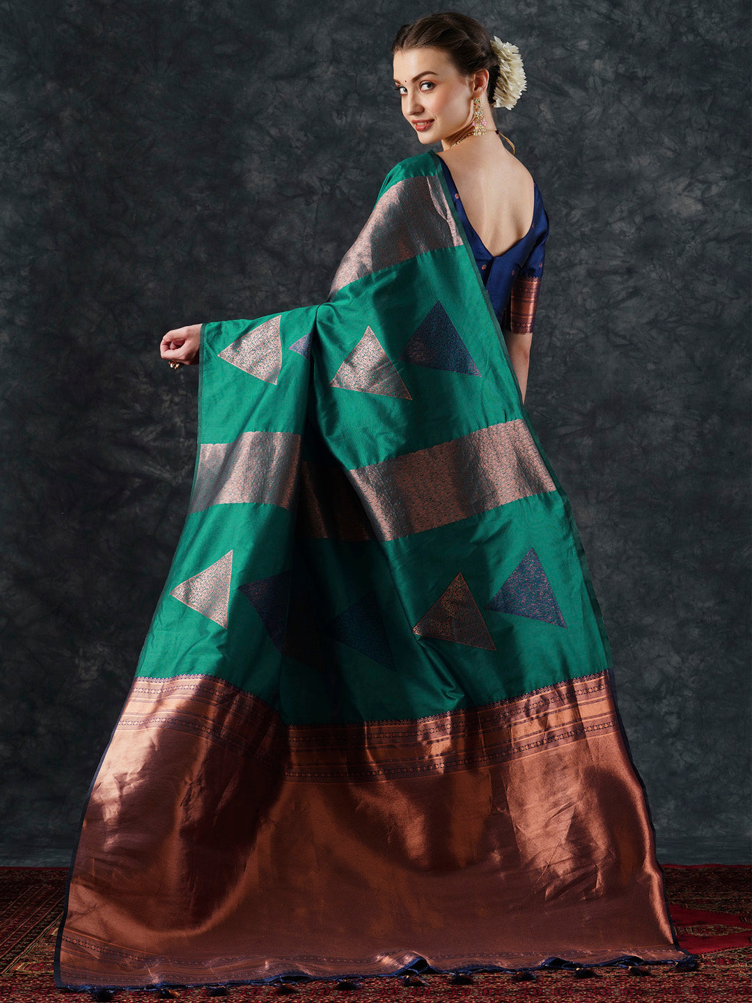 silk blend teal blue woven design designer saree with blouse piece 23pakhi2304