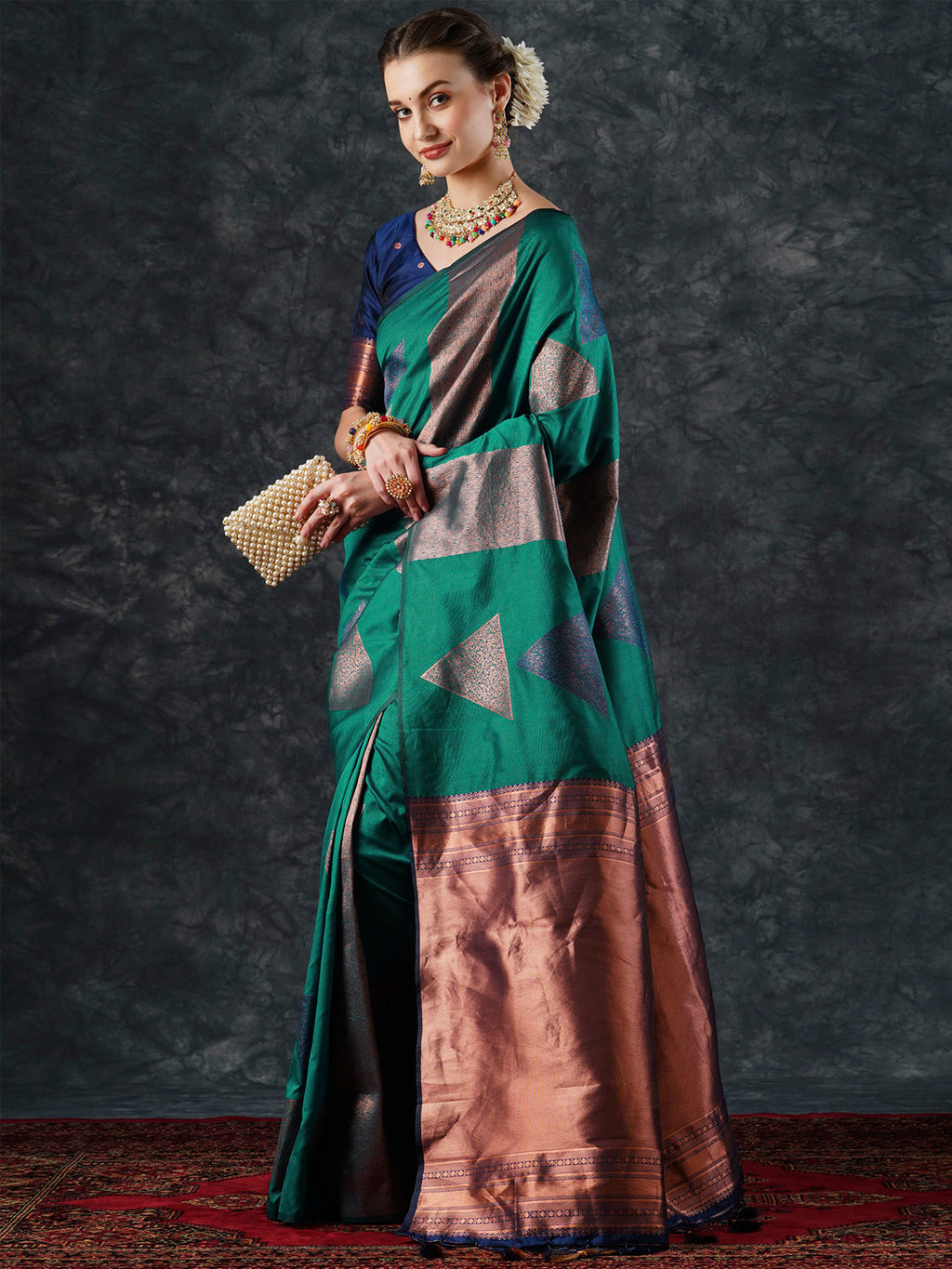silk blend teal blue woven design designer saree with blouse piece 23pakhi2304