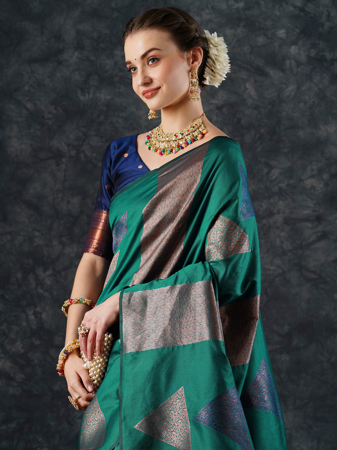 silk blend teal blue woven design designer saree with blouse piece 23pakhi2304