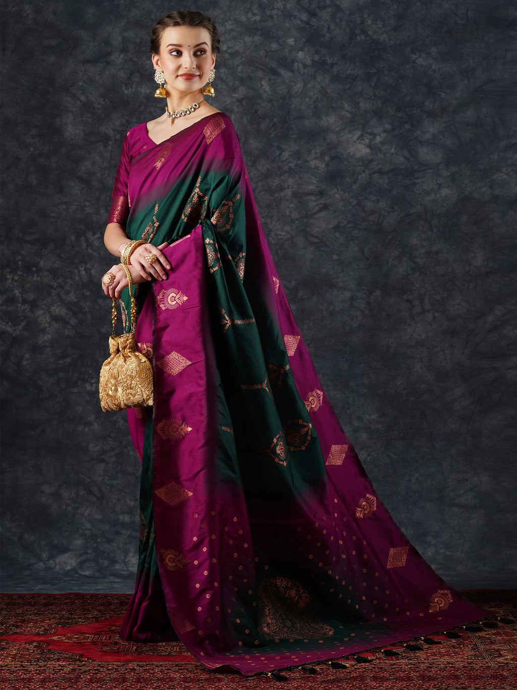 silk blend green woven design designer saree with blouse piece 23pakhi2309