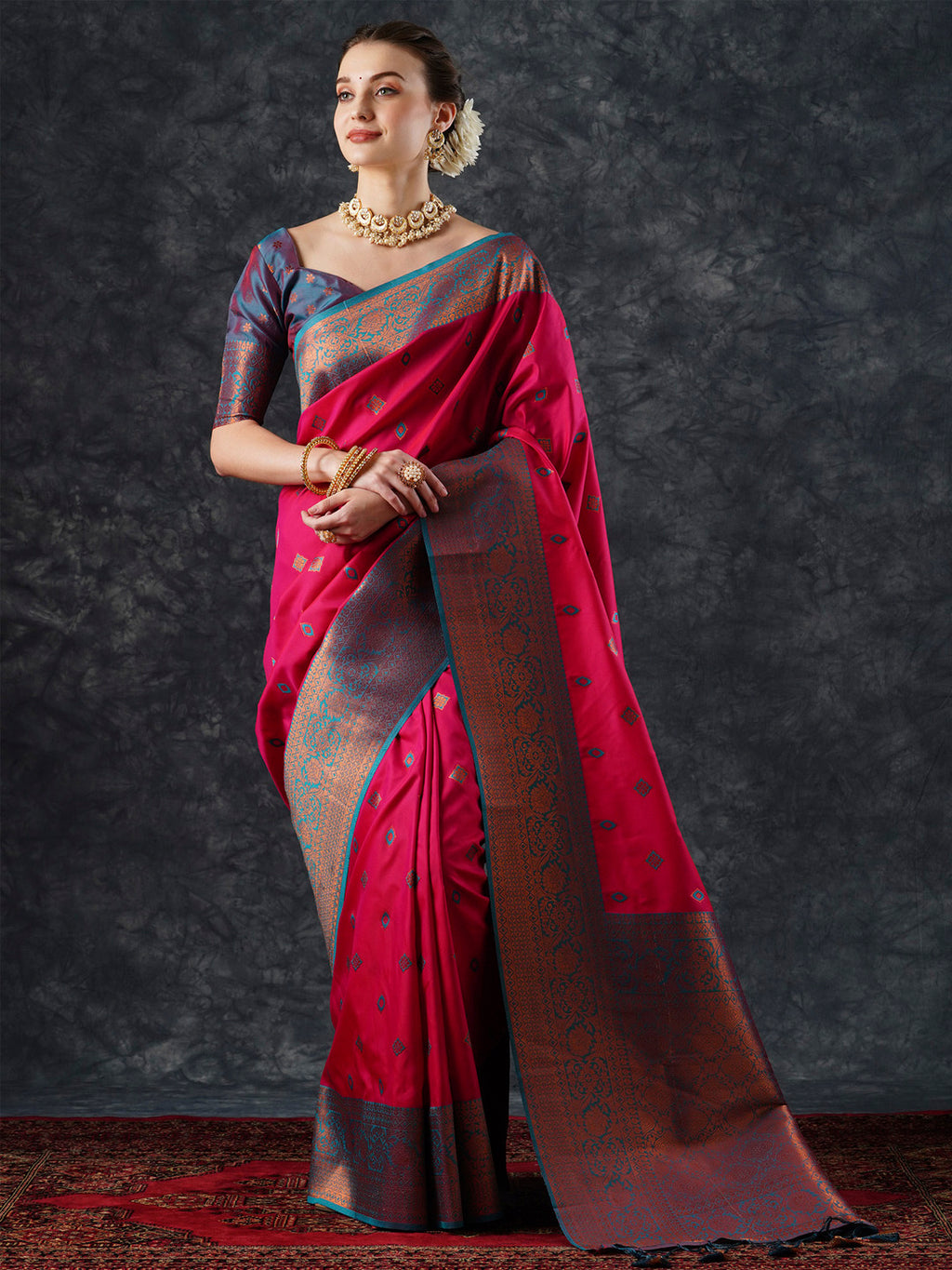 silk blend pink woven design designer saree with blouse piece 24pakhi2406