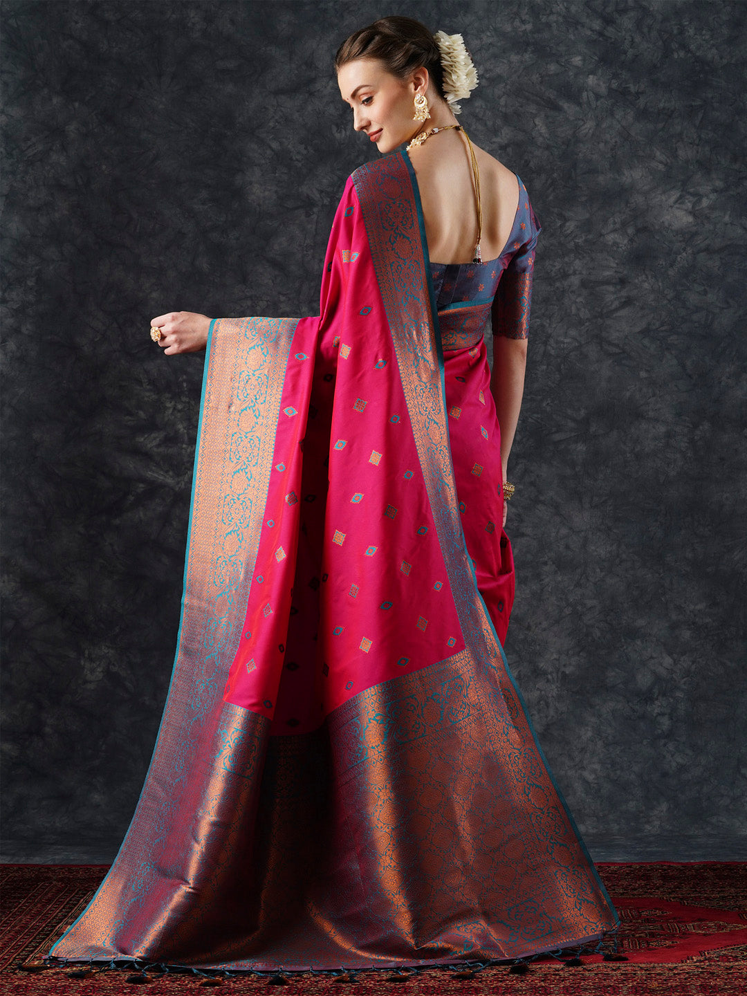 silk blend pink woven design designer saree with blouse piece 24pakhi2406