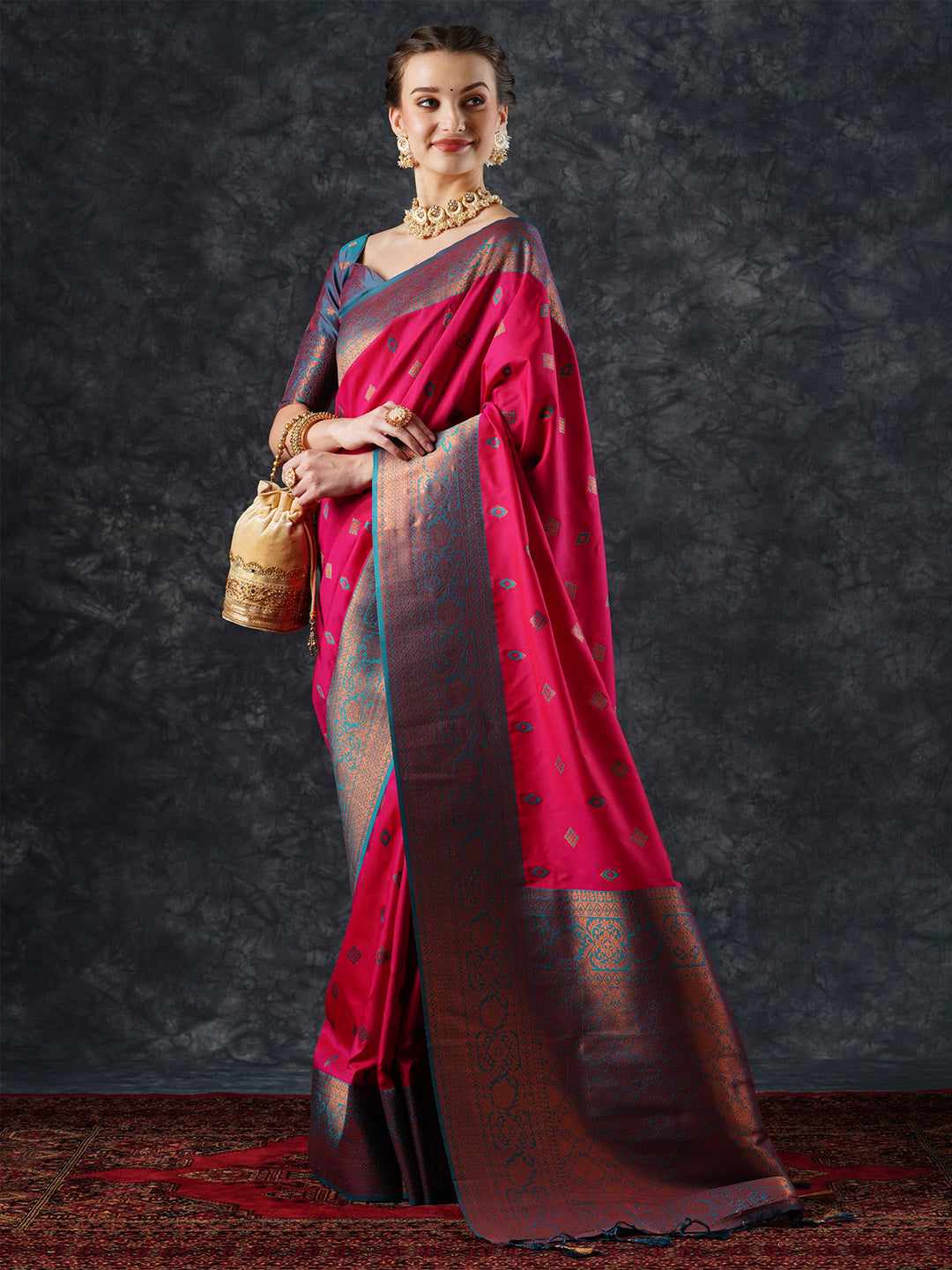 silk blend pink woven design designer saree with blouse piece 24pakhi2406