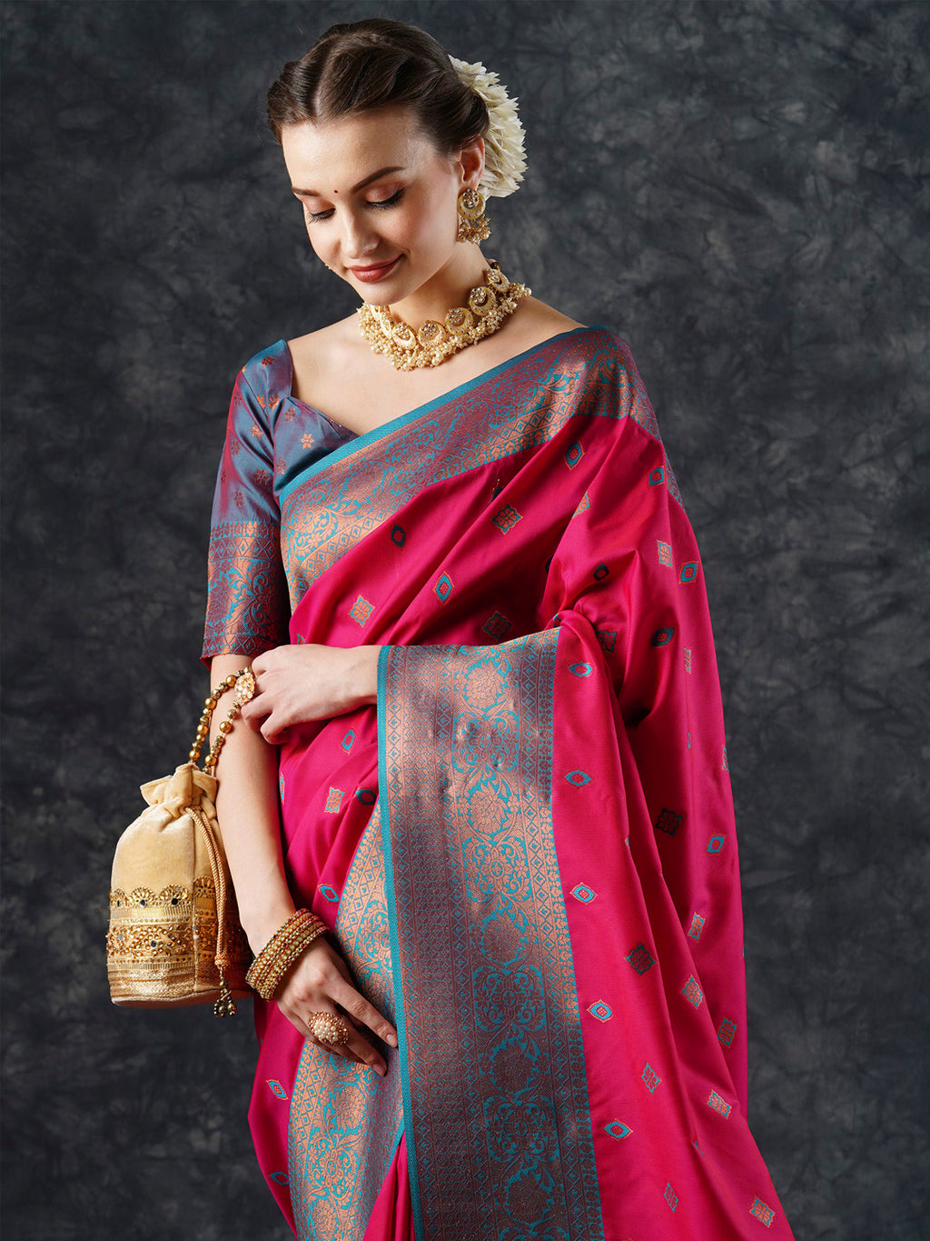silk blend pink woven design designer saree with blouse piece 24pakhi2406