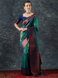 silk blend teal blue woven design designer saree with blouse piece 24pakhi2407