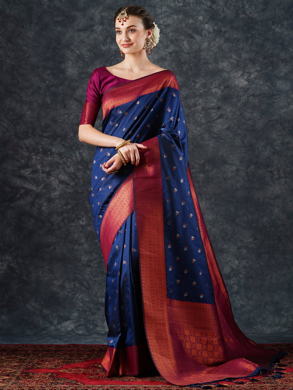 silk blend navy blue woven design designer saree with blouse piece 25pakhi2506