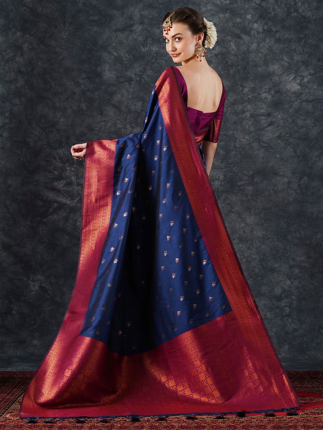 silk blend navy blue woven design designer saree with blouse piece 25pakhi2506