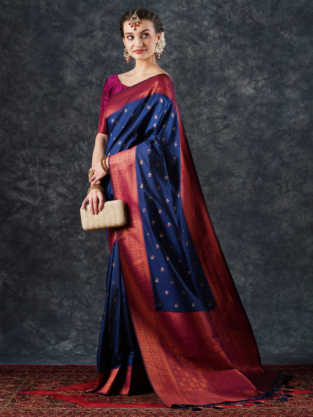 silk blend navy blue woven design designer saree with blouse piece 25pakhi2506