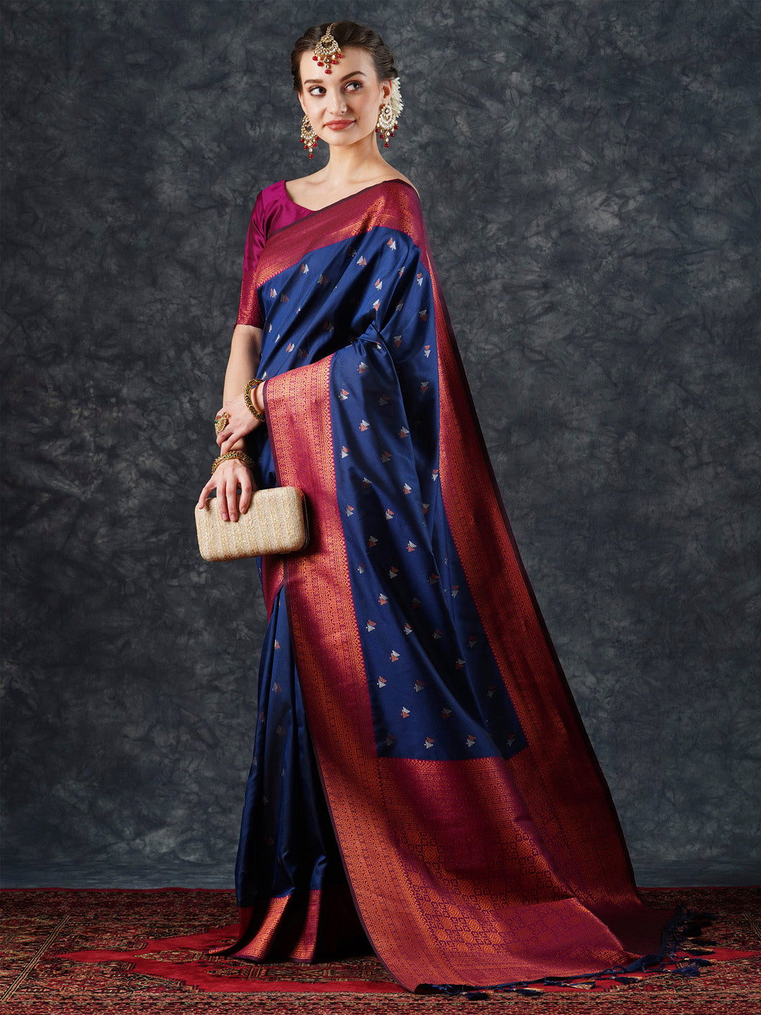 silk blend navy blue woven design designer saree with blouse piece 25pakhi2506