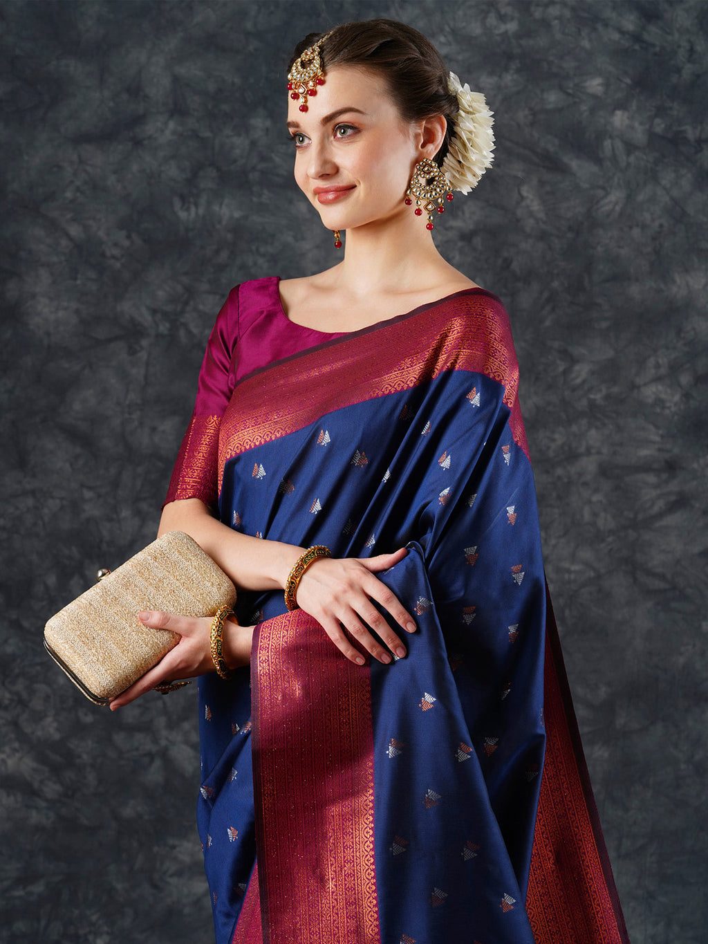 silk blend navy blue woven design designer saree with blouse piece 25pakhi2506