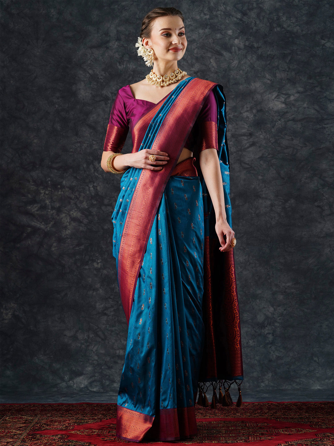 silk blend blue woven design designer saree with blouse piece 25pakhi2507