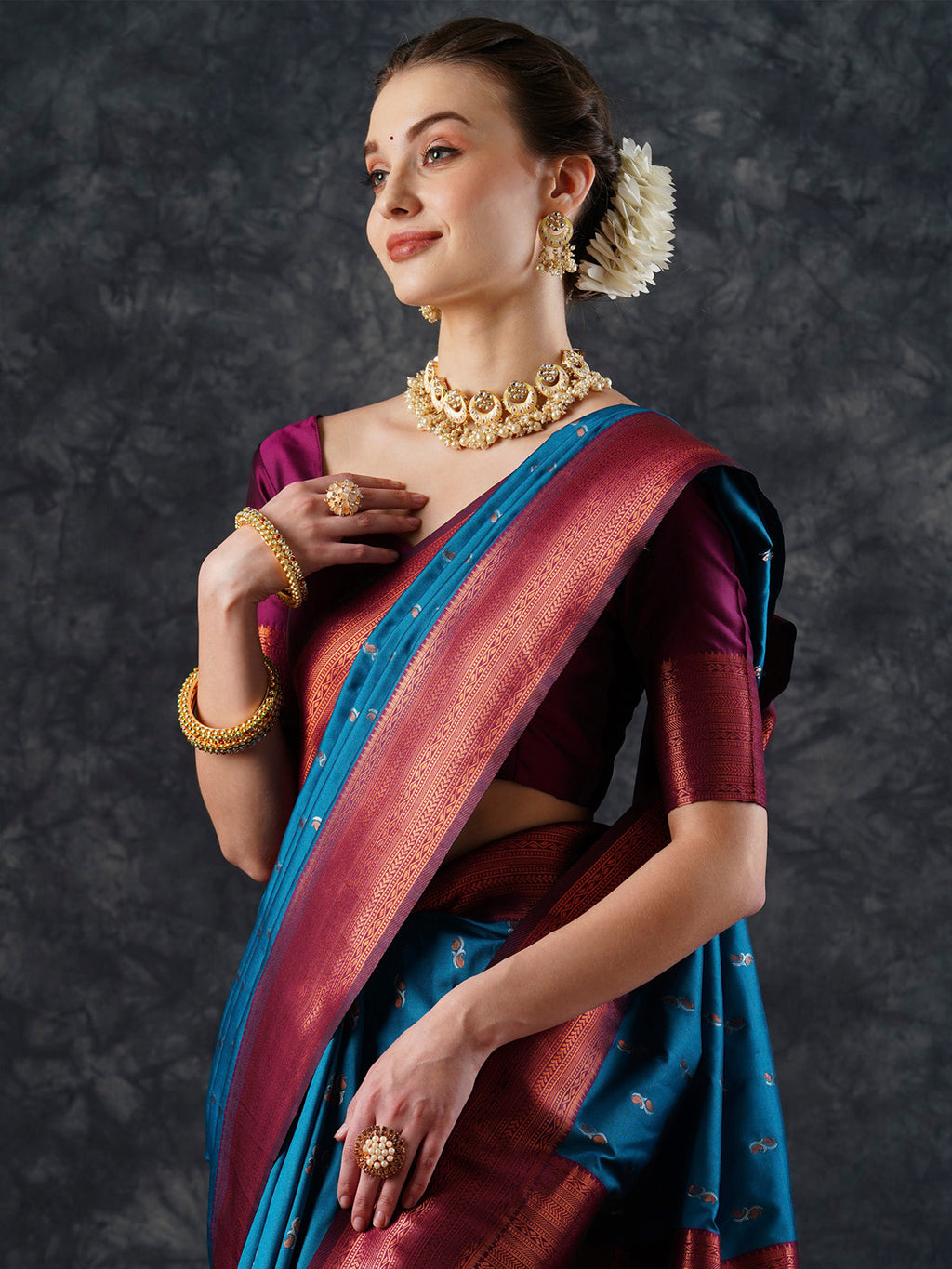 silk blend blue woven design designer saree with blouse piece 25pakhi2507