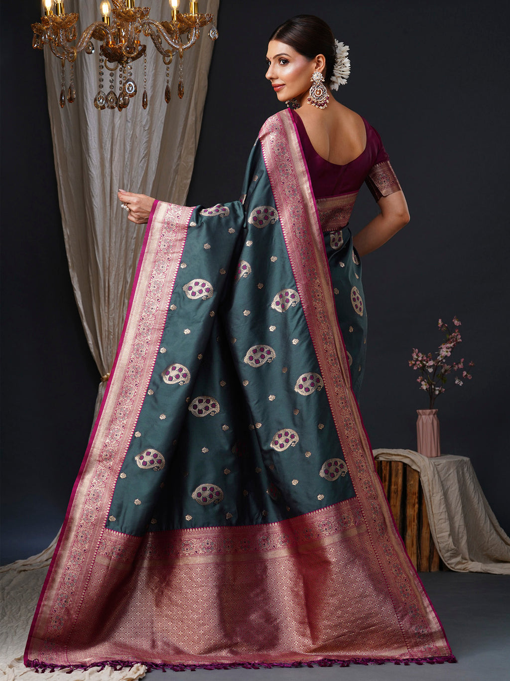 silk blend grey woven design designer saree with blouse piece 26pakhi2602