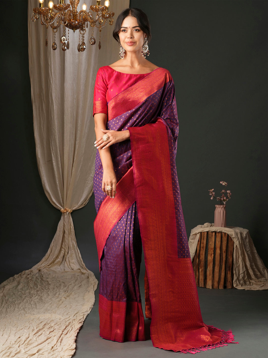silk blend purple woven design designer saree with blouse piece 27pakhi2712