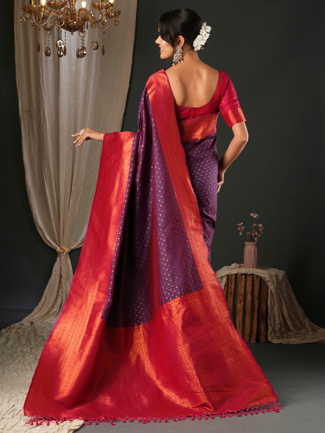 silk blend purple woven design designer saree with blouse piece 27pakhi2712