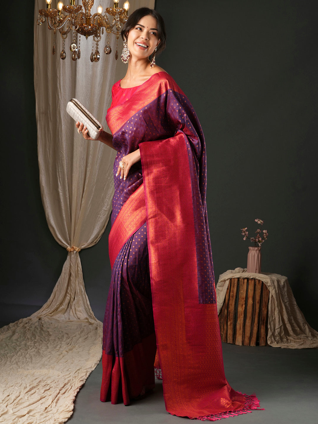 silk blend purple woven design designer saree with blouse piece 27pakhi2712