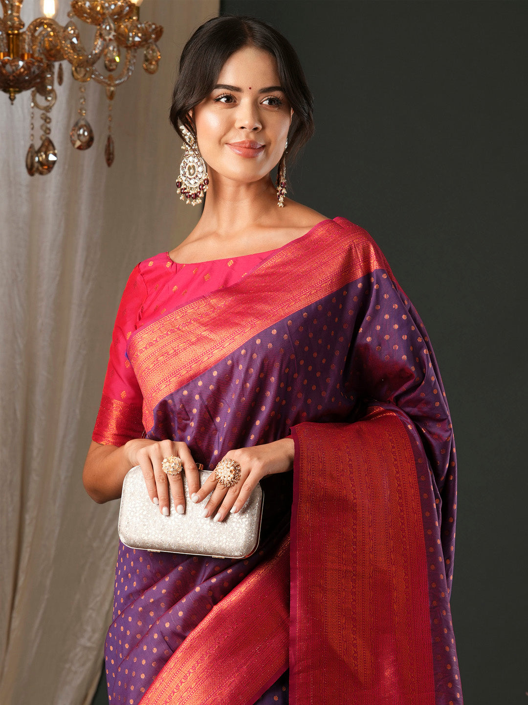 silk blend purple woven design designer saree with blouse piece 27pakhi2712
