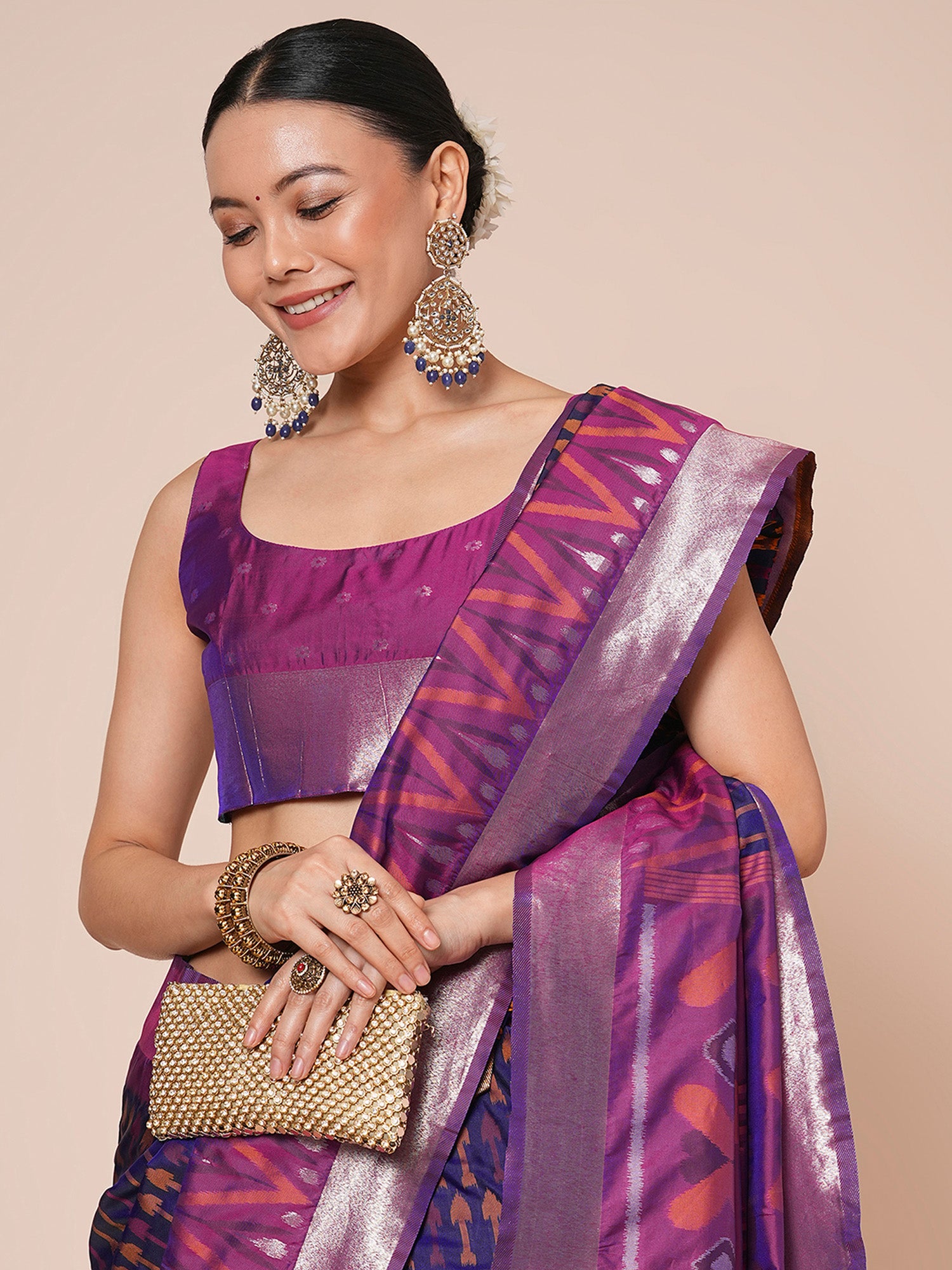 silk blend navy blue woven design designer saree with blouse piece 28pakhi2801