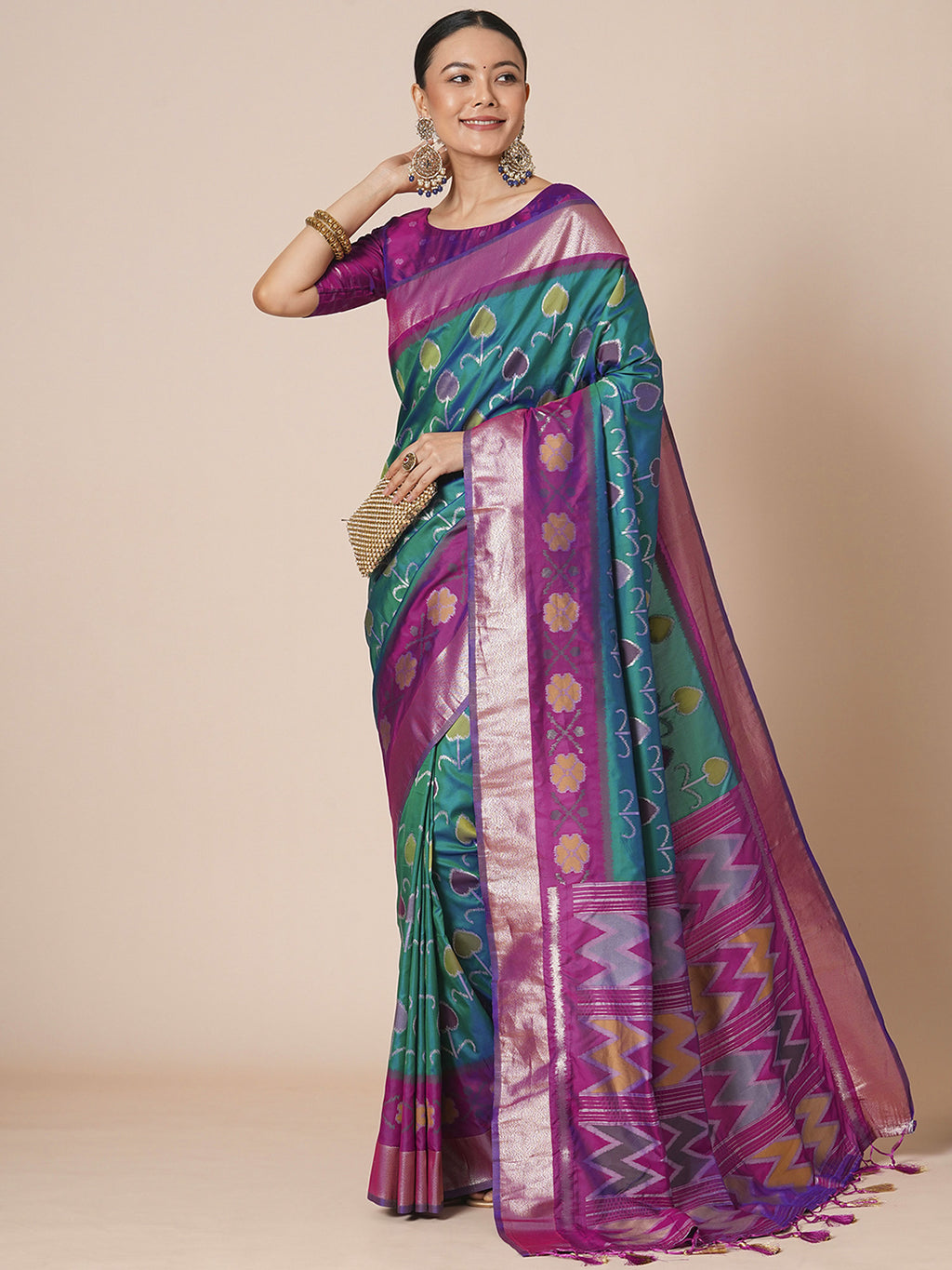 silk blend teal blue woven design designer saree with blouse piece 28pakhi2803