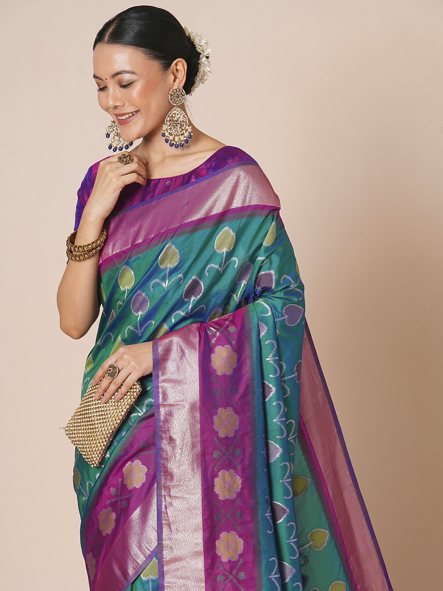 silk blend teal blue woven design designer saree with blouse piece 28pakhi2803
