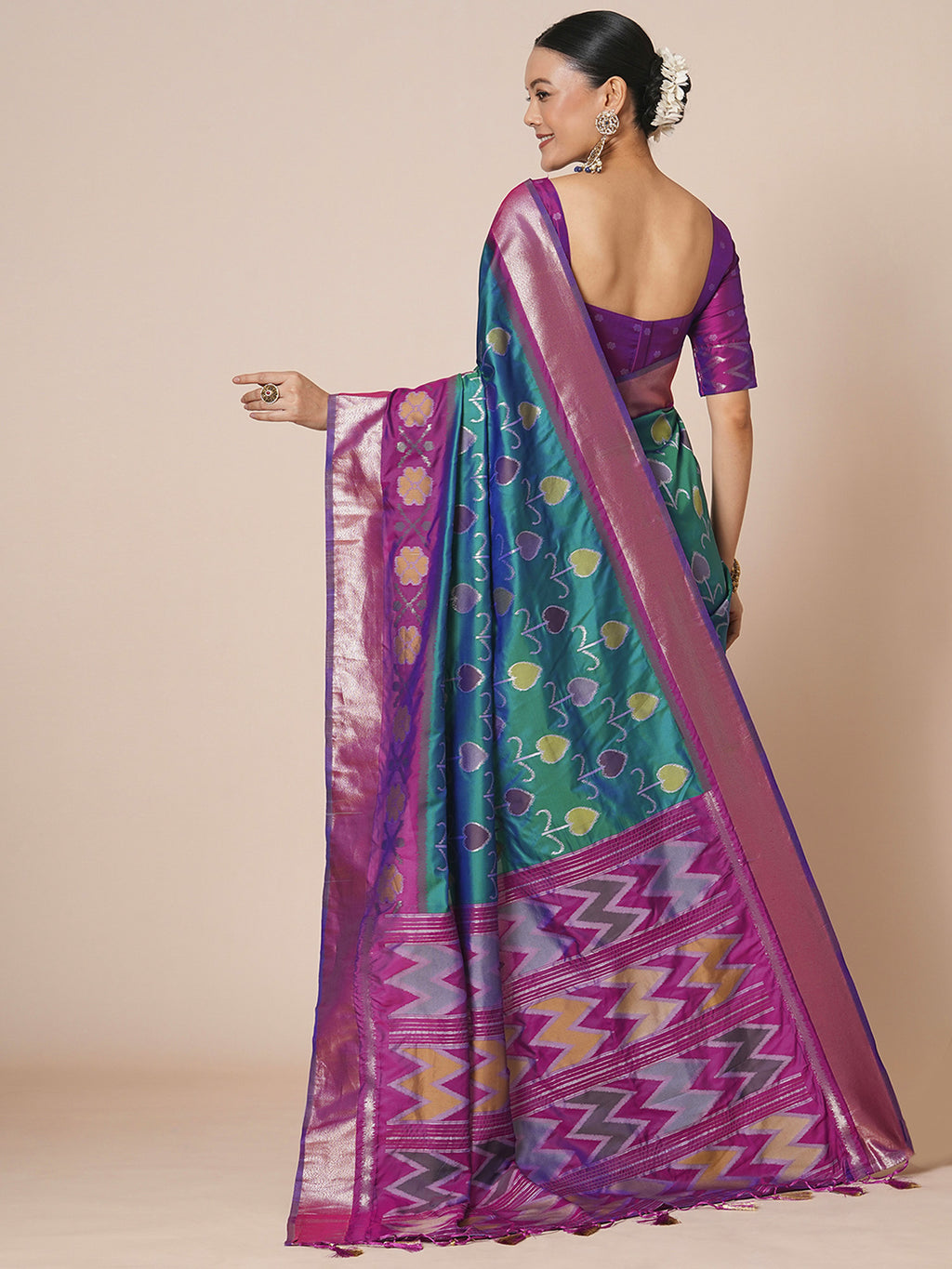 silk blend teal blue woven design designer saree with blouse piece 28pakhi2803