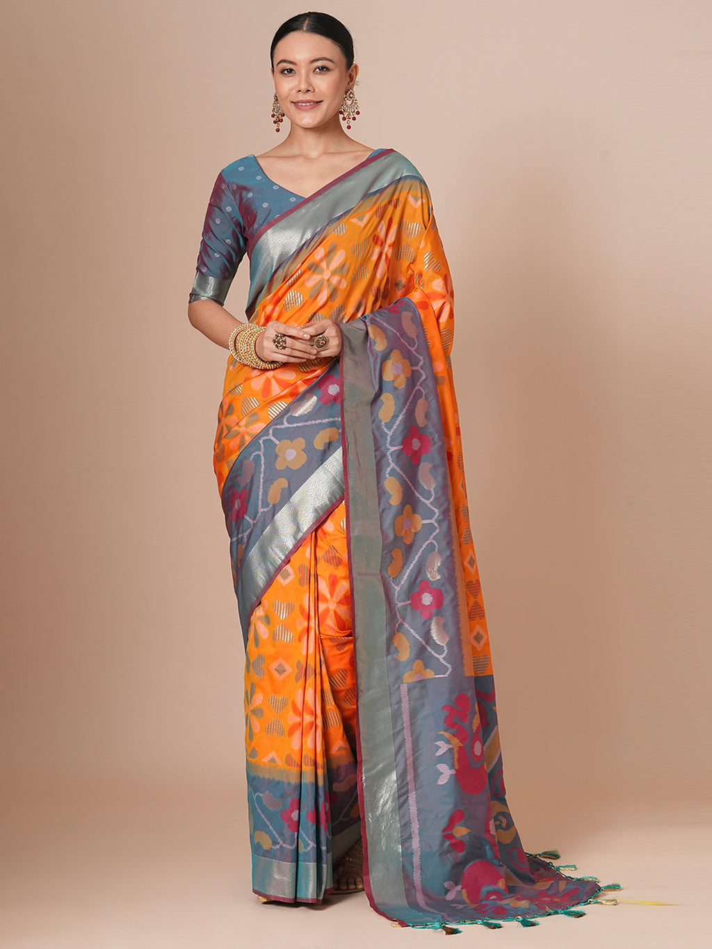 silk blend mustard woven design designer saree with blouse piece 28pakhi2807