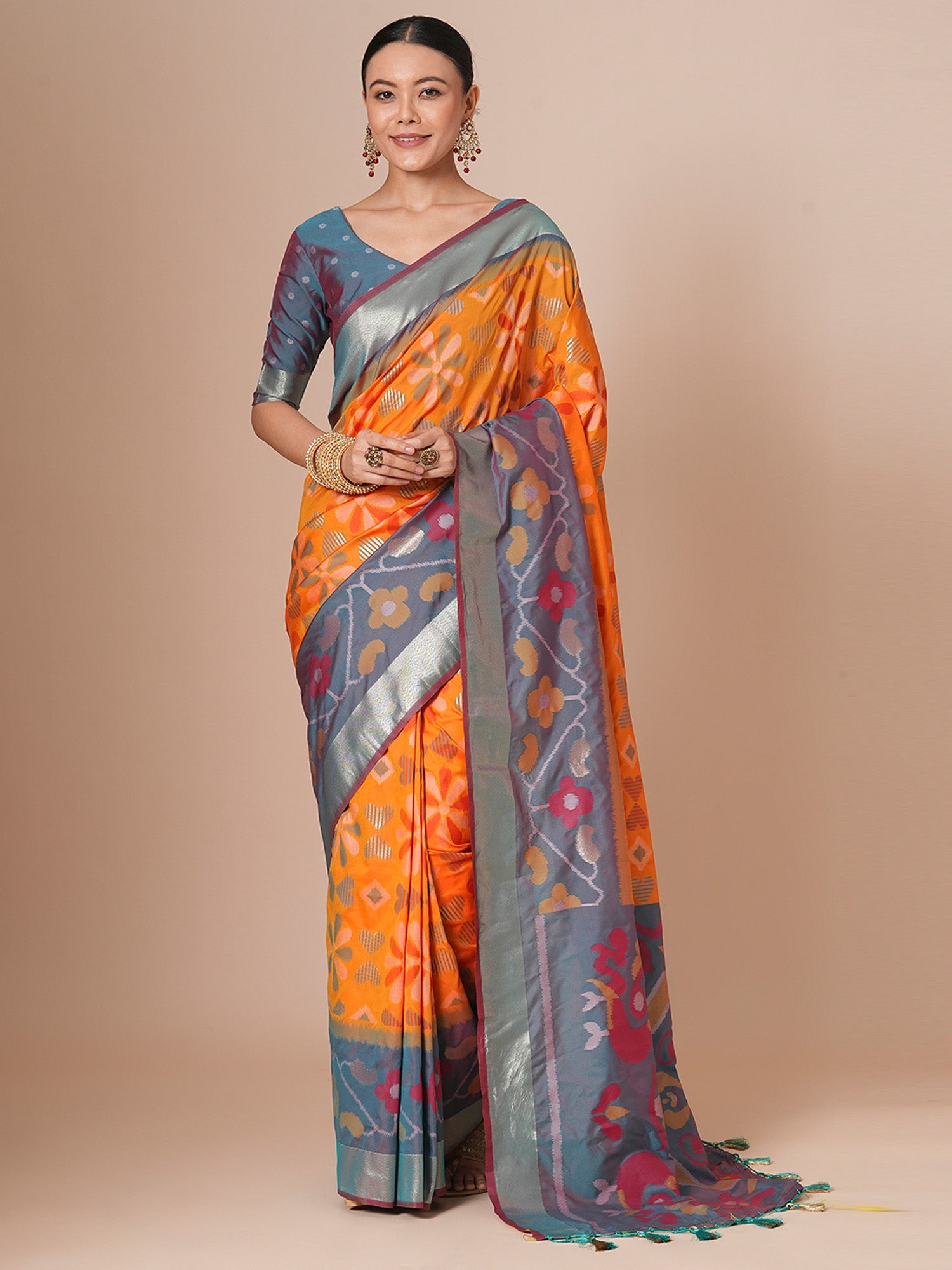 silk blend mustard woven design designer saree with blouse piece 28pakhi2807