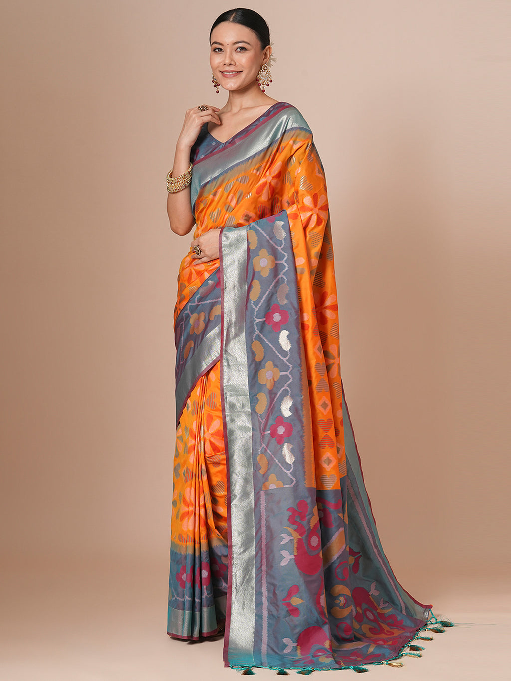 silk blend mustard woven design designer saree with blouse piece 28pakhi2807