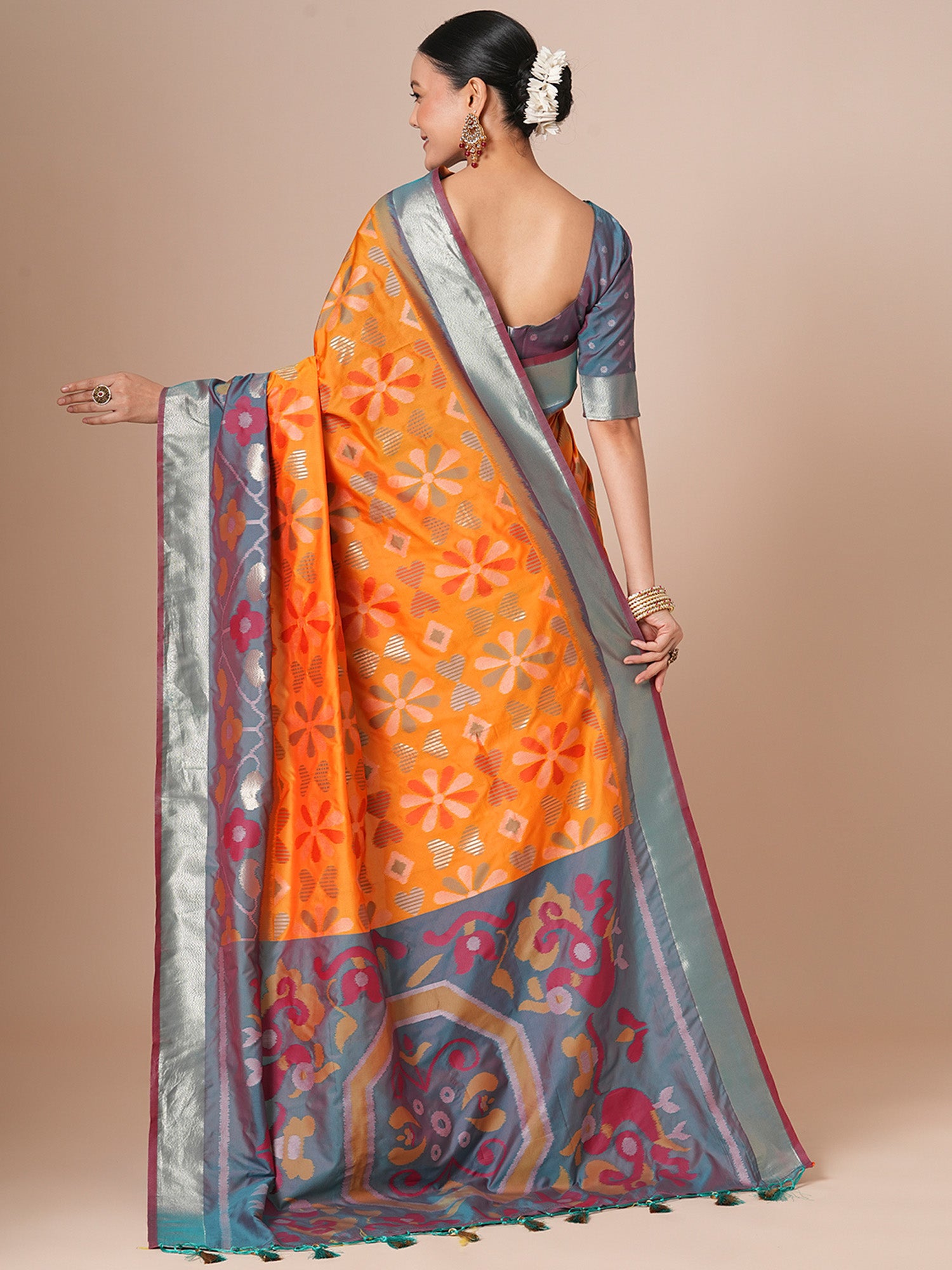 silk blend mustard woven design designer saree with blouse piece 28pakhi2807